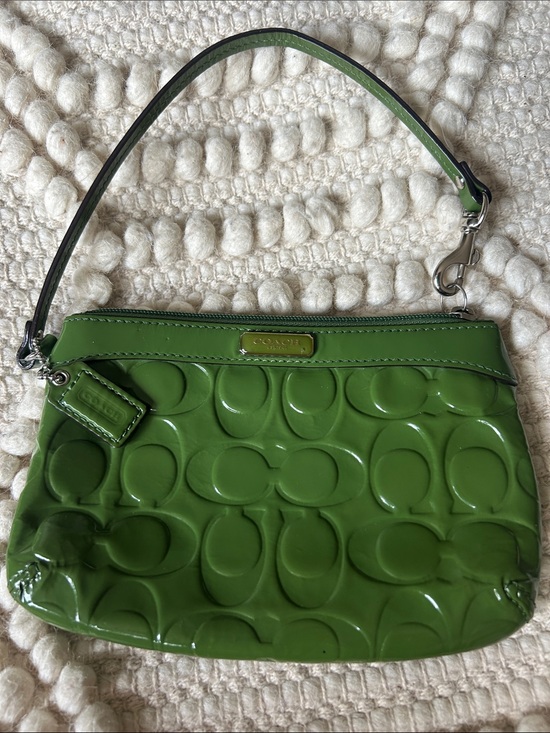 Coach Handbags - Coach Green Signature Patent Leather Wristlet